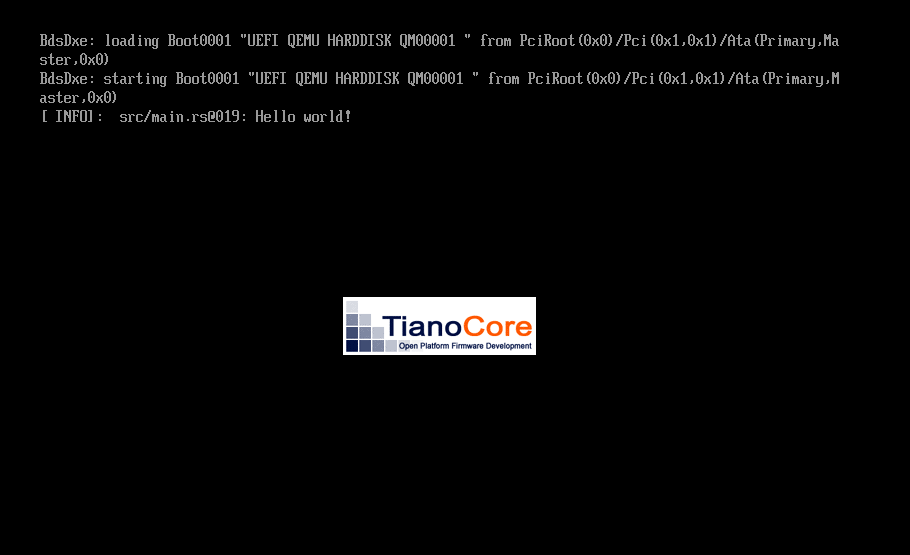 VM displaying Hello world! message