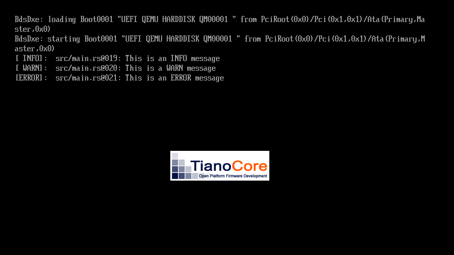 VM displaying error, warn, and info messages