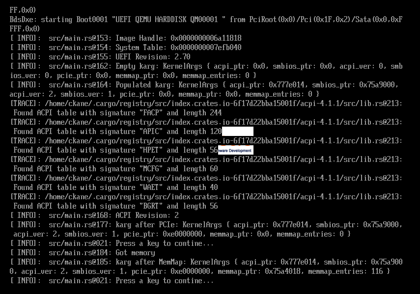 VM displaying contents of kargs