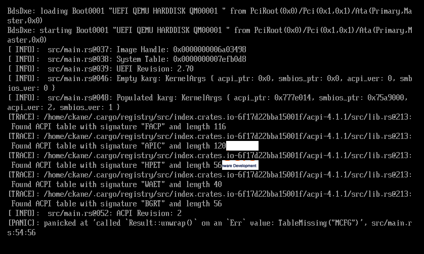 VM panicking due to lack of MCFG