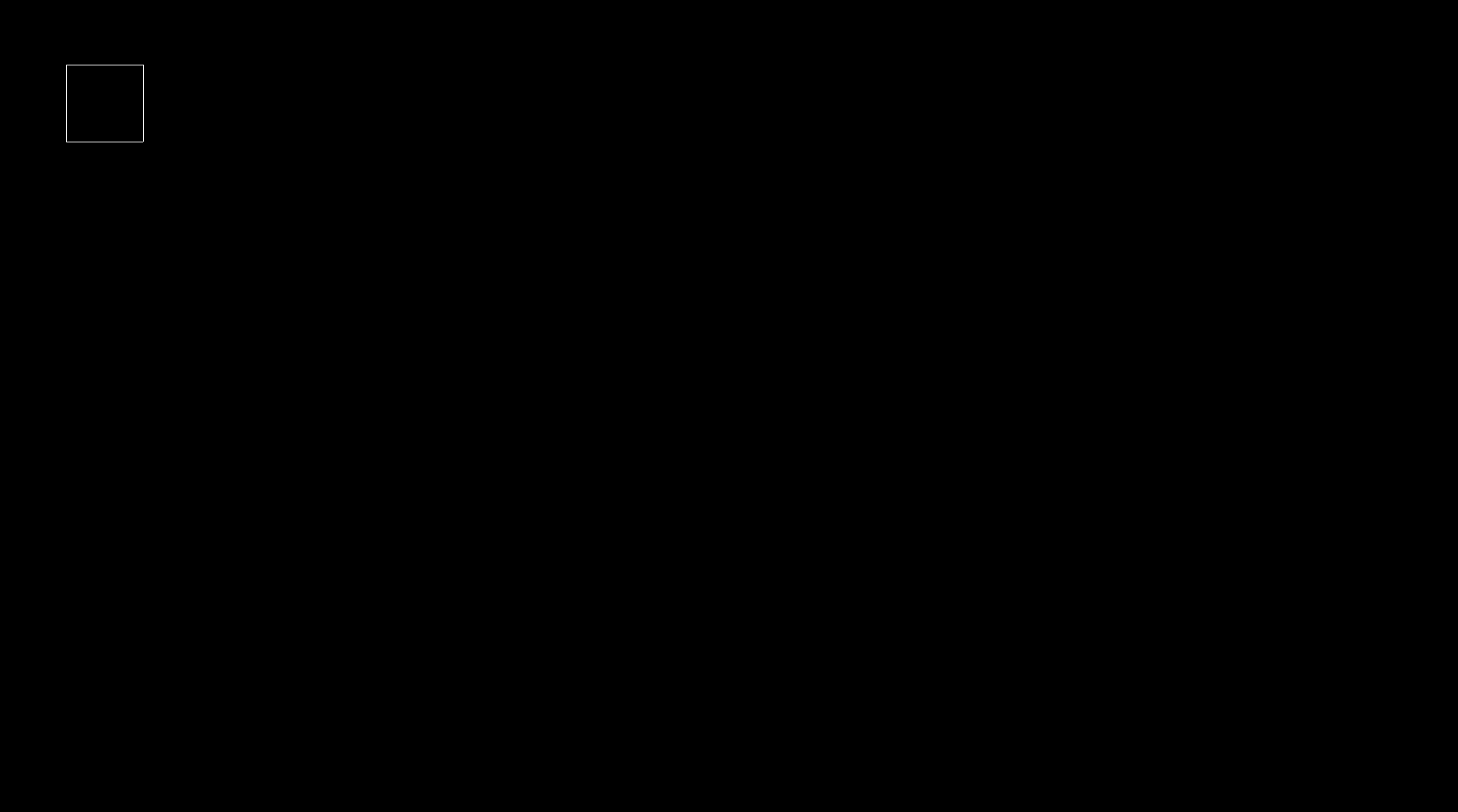 VM running, in video mode, with 100x100 pixel square drawn in top-left