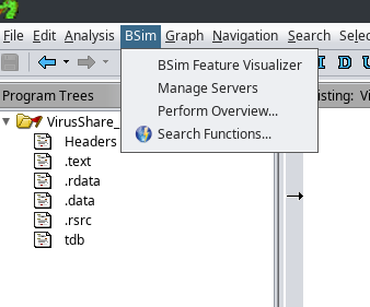 BSim Menu in CodeBrowser