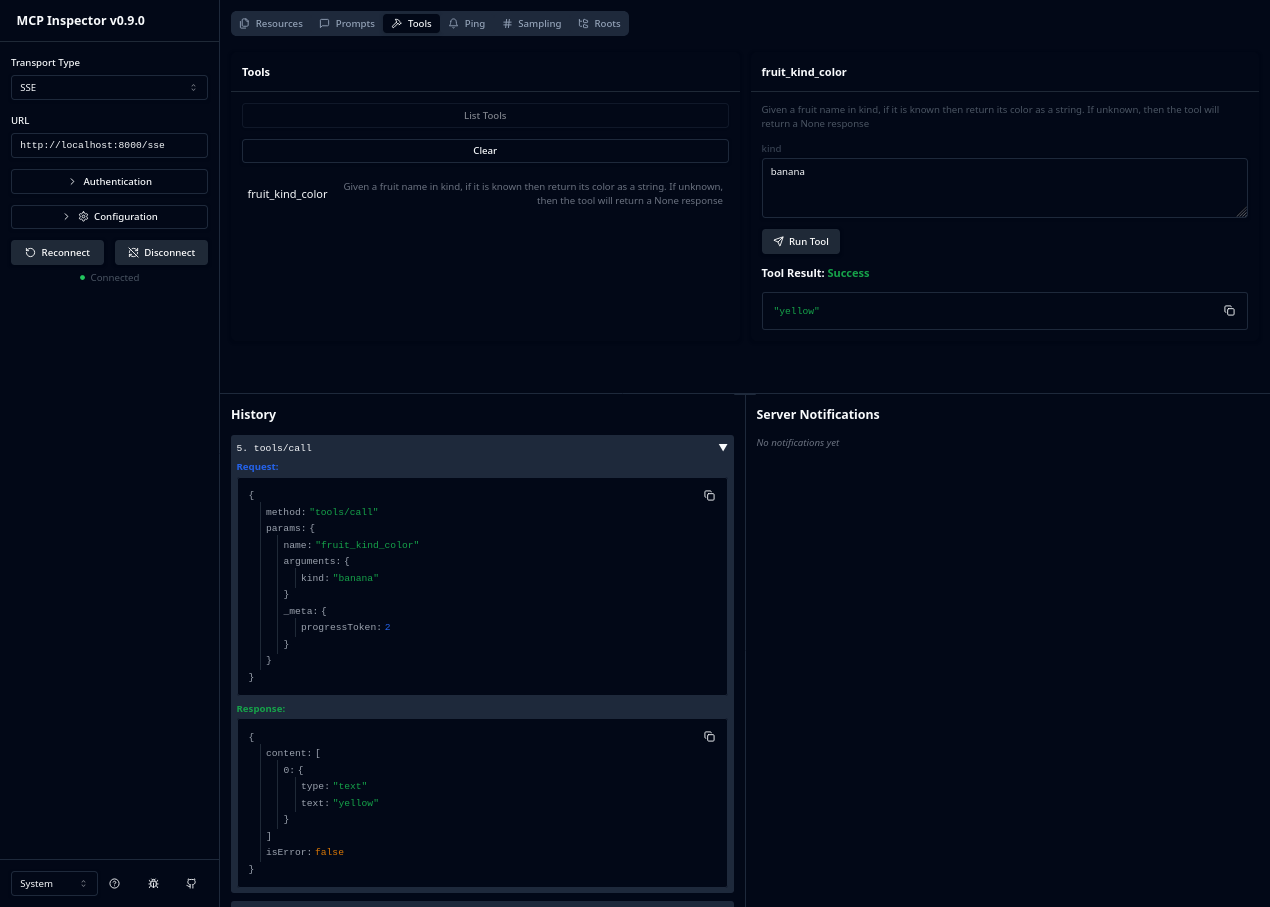 MCP Inspector tools view